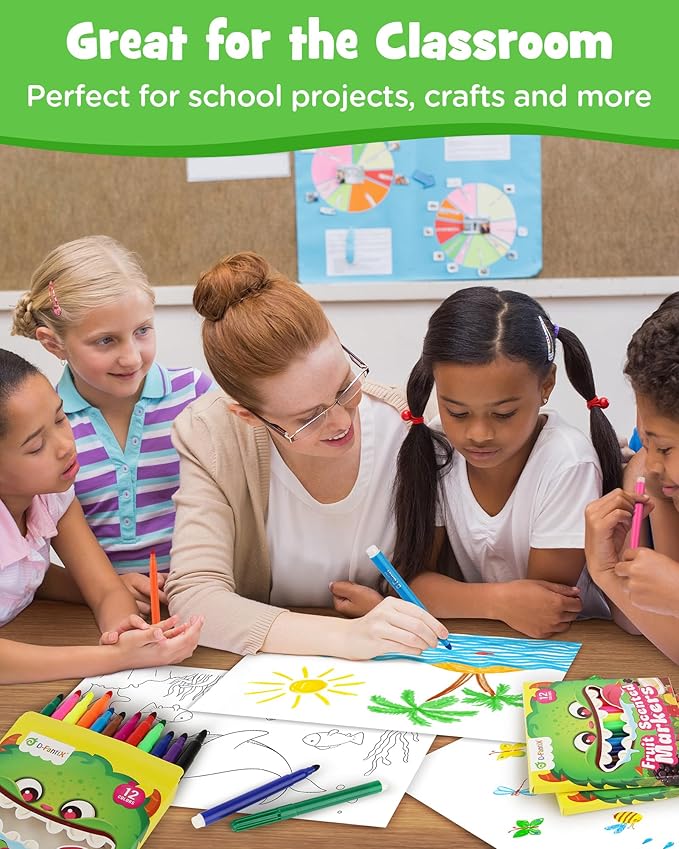 D-FantiX 12 Packs Fruit Scented Washable Markers for Kids Toddlers, 144 Count Coloring Markers Set, Bulk Art Supplies, Back to School Supplies, Gifts for Party Favors, Classroom Prizes, Donations-DeskLoop Office