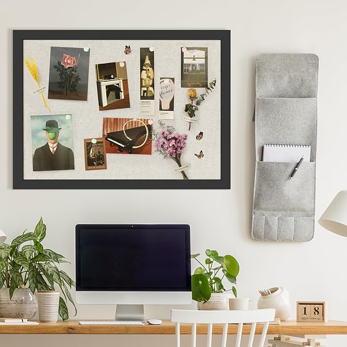 Cork Board Bulletin Board 18" x 24", 2-Pack Large Linen Corkboards with Frame for Walls, Cute Picture Display Pin Board Vision Board for Room School Office Bedroom 40 Pushpins Vintage Black-DeskLoop Office