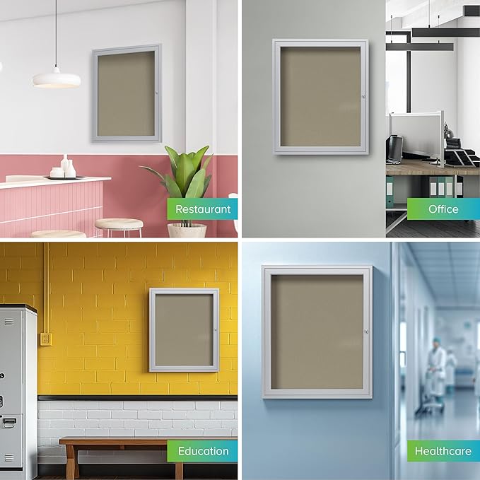 Ghent 36"x30" 1-Door Outdoor Enclosed Vinyl Bulletin Board, Shatter Resistant, with Lock, Satin Aluminum Frame - Caramel (PA13630VX-181), Made in the USA-DeskLoop Office