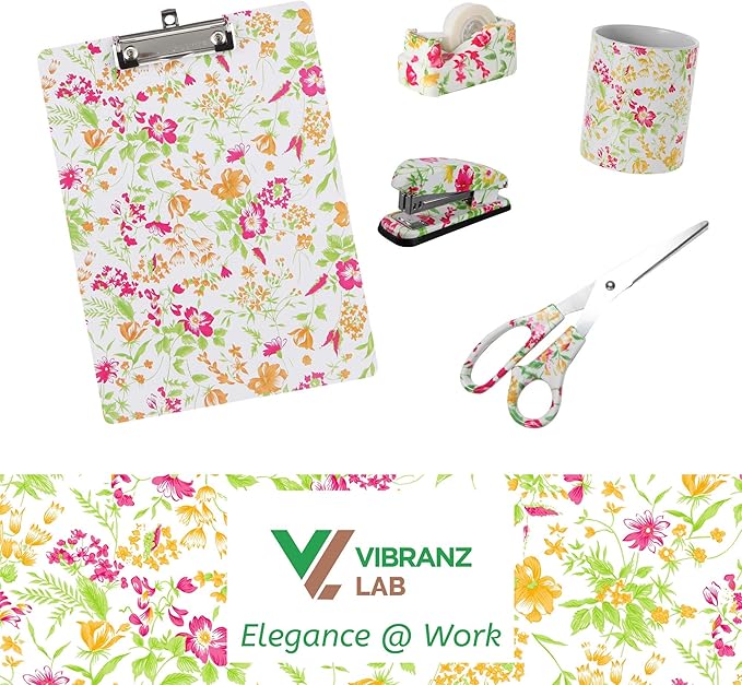 VIBRANZ-LAB Cute Tape Dispenser Desk Cute Home Office Desk Supplies Fun Desk Accessories Floral Tape Dispenser Cute Office Supplies for Women Desk Weighted Non-Skid Non-Slip Base Tape Dispensers-DeskLoop Office