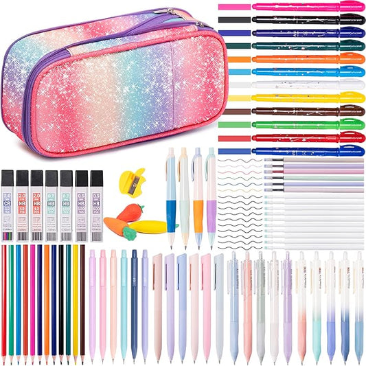 78 PCS Aesthetic School Set for Girls - Pen Case, Pastel Highlighters, 16 Pens, 10 Mechanical Pencils, 12 Sharpened Colored Pencils, 452 Refills - Cute Christian Journaling & Drawing Kit for Teens-DeskLoop Office