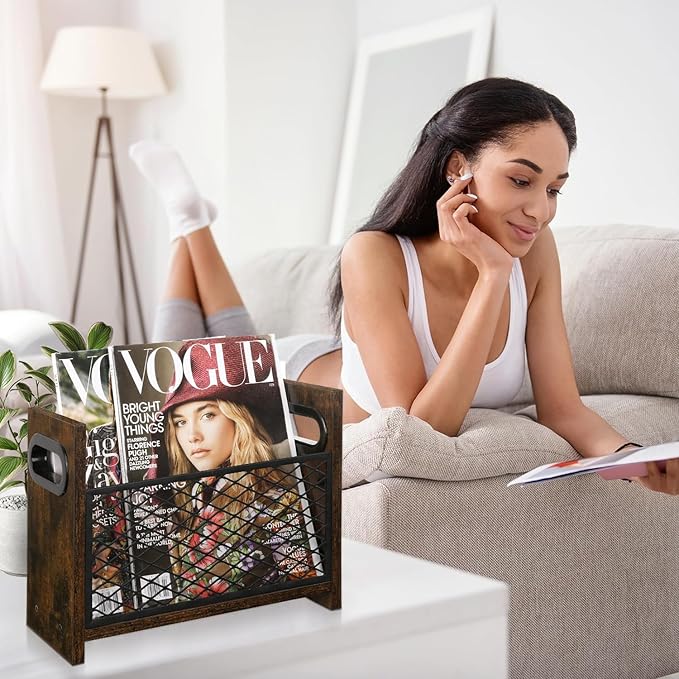 YINMIT Magazine Holder, Magazine Rack for Desktop and Home Office, Farmhouse File Storage Basket for Letters, Magazines, Books, Newspapers (Small)-DeskLoop Office