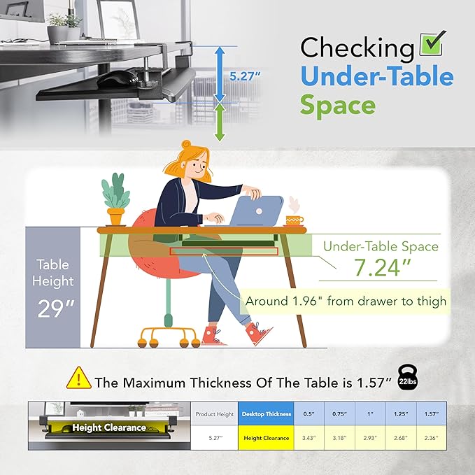 EHO Clamp-On Retractable Adjustable Keyboard Tray, Under Desk Ergonomic Keyboard Tray - Easy Tool-Free Install - Large Surface 27.5" (31.8" Including Clamps) x 12.5" Home & Office-DeskLoop Office