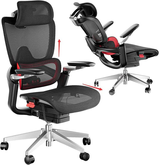 Ergonomic Office Chair, Big and Tall Mesh Computer Gaming Chair with Adaptive Lumbar Support, Work Chair with Headrest, 5D Armrest,90-130°Tilt, BIFMA Certified, Model Zen (Red)-DeskLoop Office