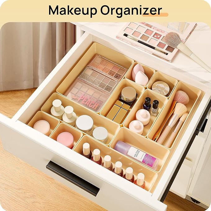 Vtopmart 25 PCS Plastic Drawer Organizers Set, 4-Size Versatile Bathroom and Vanity Drawer Organizer Trays, Storage Bins for Makeup, Bedroom, Kitchen Gadgets Utensils and Office-DeskLoop Office