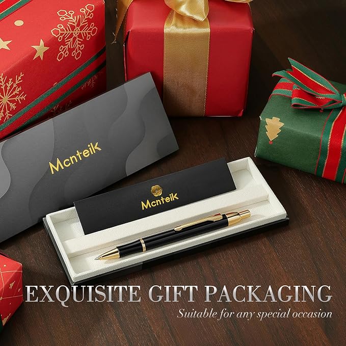 Black Gel Pen With 24K Gold Finish, Fine lacquer work, Best Men's And Women's Gift Pen Set, Professional, ADMOK Black Refill, Smooth Writing, Executive, Office, Click, Nice Retractable Pens-DeskLoop Office