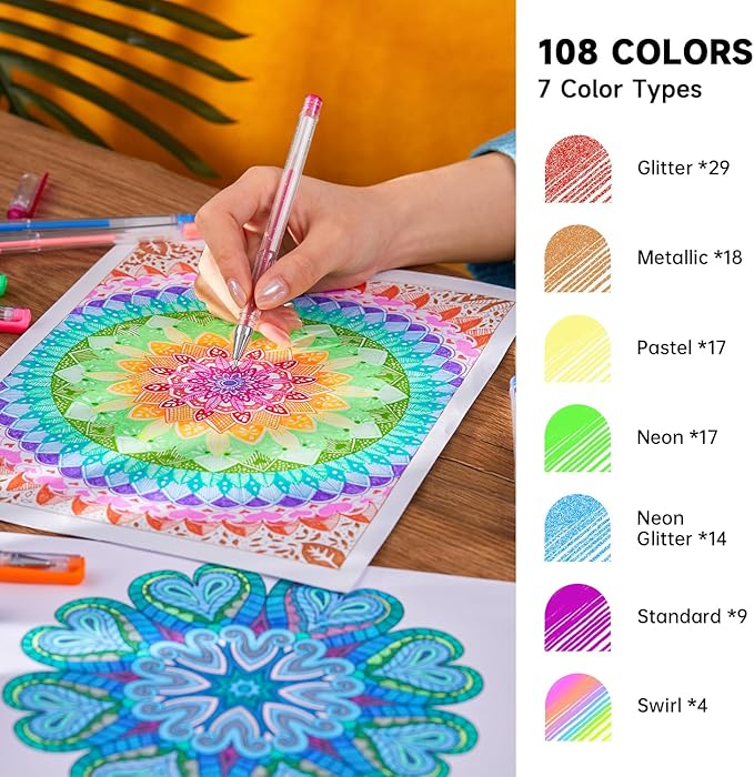 108 Colors Gel Pens Set, Gel Pens for Adult Coloring Books Journals Drawing Doodling Art Markers-DeskLoop Office