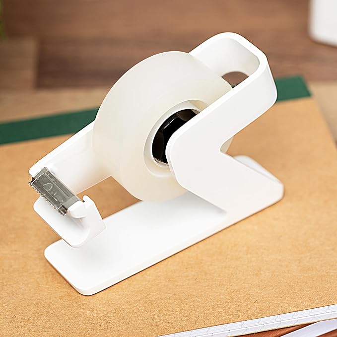 ELYPRO Modern Tape Dispenser for Office Desk - Elegant and Minimalist Design, Heavy Metal Made, Space-Saving, Perfect for Office & Home Use or as a Stylish Gift - Bonus Tape Roll Included (White)-DeskLoop Office