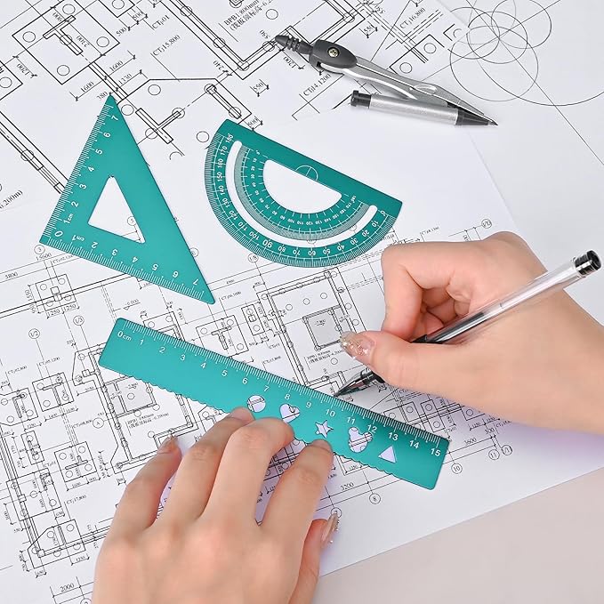 6 Pcs Metal Geometry Set, Math Geometry Kit, Metal Ruler Set and Compass Geometry Tool, Rulers Protractor and Compass Set for Student School and Drawings Supplies (Green)-DeskLoop Office