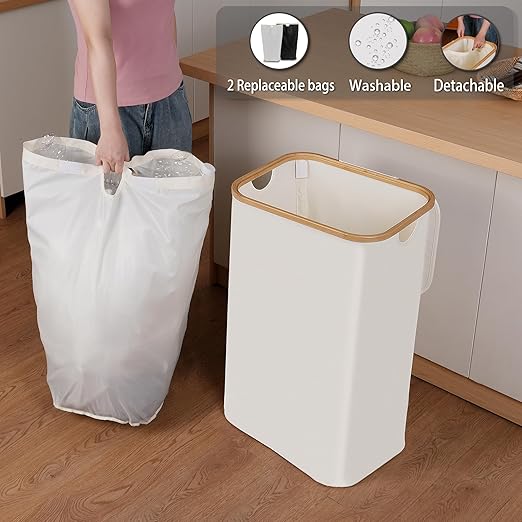 29 Gallons Recycling Bins for Kitchen, Indoor Recycle Bins with Lid, 110L Large Recycle bin with 2 Removeable Reusable Inner Bags, for Bottles Cans Glass Plastice Cartons(Beige)-DeskLoop Office