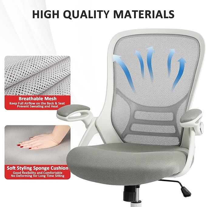 HYLONE Office Chair Ergonomic Desk Chair with Adjustable Armrests, Mesh Executive Chair, Home Office Computer Chairs for Long Hours(Grey)-DeskLoop Office