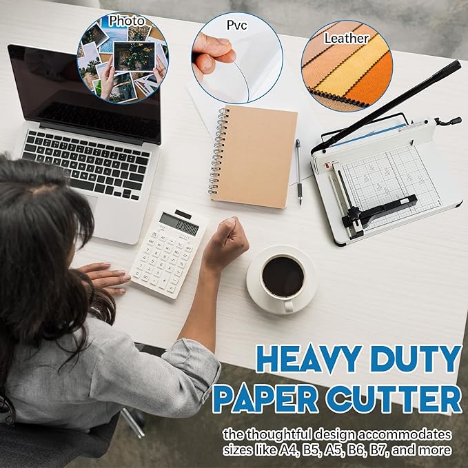 12 Inch A4 Guillotine Paper Cutter Heavy Duty Paper Cutter 400 Sheet Capacity Stack Cards Trimmer Steel Slicer with Metal Base for Cards Leather Office Home School (Beige)-DeskLoop Office