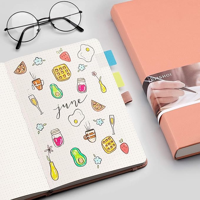 EMSHOI Dotted Notebook - 256 Pages A5 Bullet Dotted Journal, Hardcover Dot Grid Notebook, Leather Notebooks for Work, 120gsm Thick Paper,16 Perforated Pages, Inner Pocket,5.75'' × 8.38''-Pink-DeskLoop Office