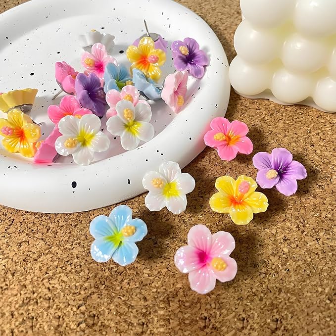 60 pcs Flower Push Pins Cute Decorative Flower Thumbtacks Color Pushpins for Bulletin Cork Board Photo Wall Display Map Home Office Organization-DeskLoop Office