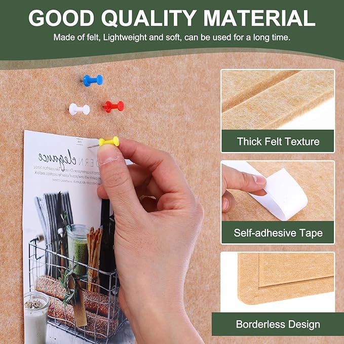 YOKIVE Felt Bulletin Board, 31.5 x 24 -Inch Foldable Decorative Pin Board Self Adhesive Felt Cork Board with 20 Pushpins, Great for Wall, Photo Display, Paste Note, Schedule(Beige Brown)-DeskLoop Office
