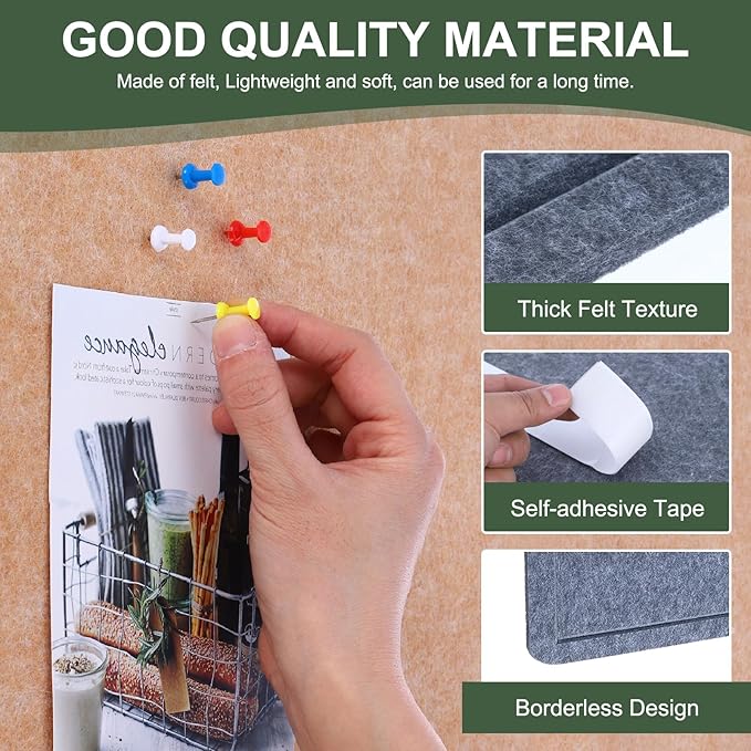 YOKIVE Felt Bulletin Board, 48 x 36 -Inch Foldable Decorative Pin Board Self Adhesive Felt Cork Board with 20 Pushpins, Great for Wall, Photo Display, Paste Note, Schedule(Gray)-DeskLoop Office