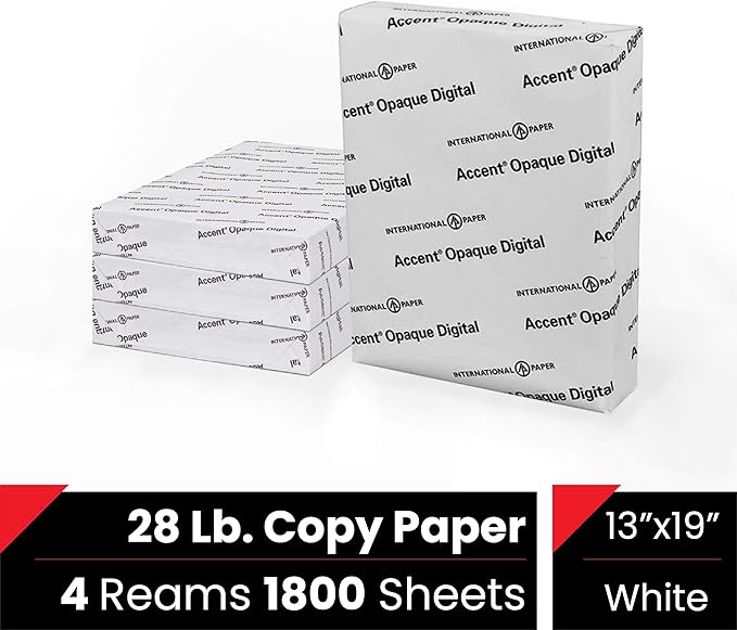 Accent Opaque White Printer Paper, 13” x 19” 28lb Copy Paper – 1,800 Sheets (4 Reams) – Premium Computer Paper with Super Smooth Finish, 97 Bright, 104gsm – Ideal for Ink Heavy Printing – 189034C-DeskLoop Office