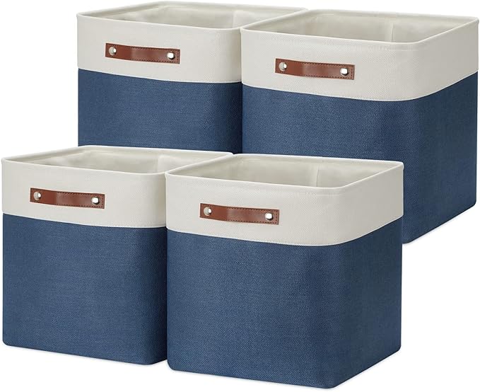 DULLEMELO Storage Baskets for Shelves Closet Storage,Large Home Organization Bins for Gifts Empty,Foldable Fabric Storage Cubes Baskets for Nursery Toy Towels Clothes Storage(White&Blue)-DeskLoop Office