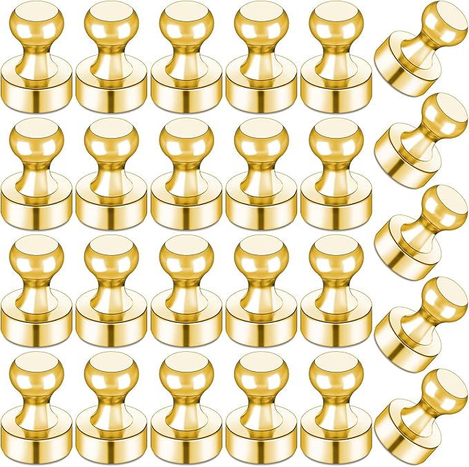 LOVIMAG Refrigerator Magnets, Fridge Magnets, Strong Whiteboard Magnets, Gold 25 Pcs Magnetic Push Pins, Strong Metal Magnets for Fridge, Whiteboard, Office, Classroom, Map, Kitchen-DeskLoop Office