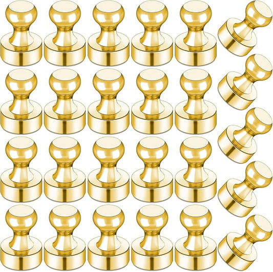 LOVIMAG Refrigerator Magnets, Fridge Magnets, Strong Whiteboard Magnets, Gold 25 Pcs Magnetic Push Pins, Strong Metal Magnets for Fridge, Whiteboard, Office, Classroom, Map, Kitchen-DeskLoop Office