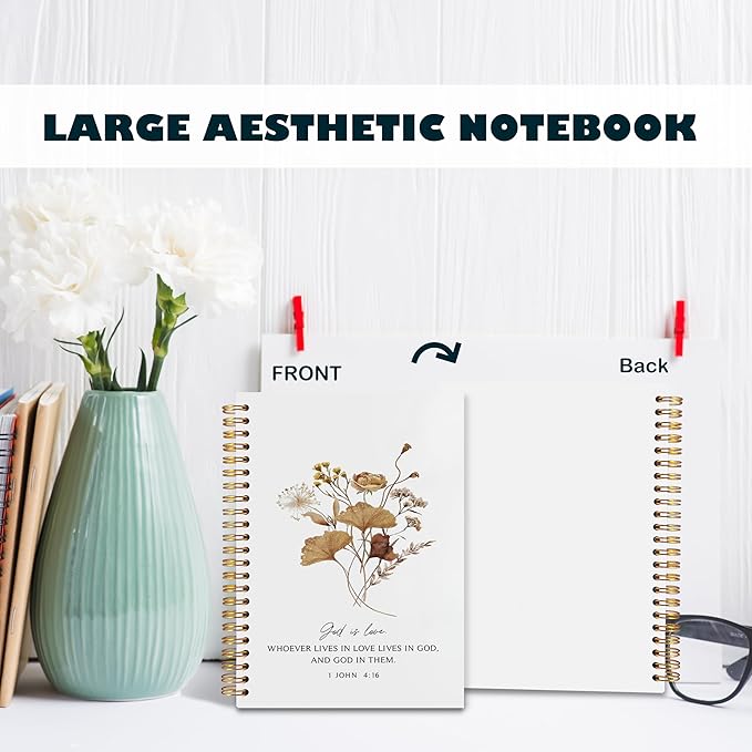 BearCake God is Love Floral Christian Notebook Journal, Christian Gifts for Women, Bible Notebooks for Note Taking, Bible Journaling Notebook, Hardcover Spiral Notebook 5.5x8.3-DeskLoop Office