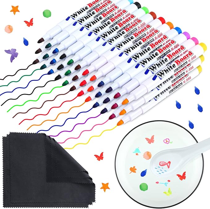 Teling 36 Pcs Magic Drawing Pen Bundle 12 Colors Magical Water Painting Pens for Kids Create Magic Pen Floating Ink Drawings Set with Spoons and Towel, Tattoo Water Marker Xmas Gift for Boy and Girl-DeskLoop Office