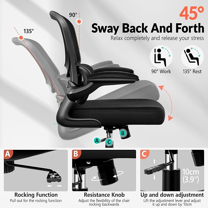 Home Office Desk Chair, Ergonomic Office Chair with Lumbar Support and Adjustable Armrests, Office Chair, Breathable Mesh Mid Back Computer Chair, Modern Comfy Desk Chair-DeskLoop Office