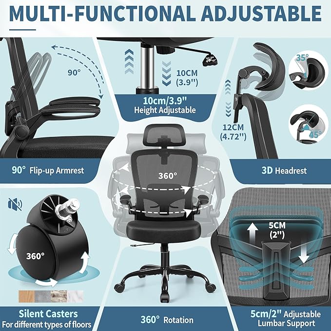 FelixKing Ergonomic Office Chair, Headrest Desk Chair with Adjustable Lumbar Support, Home Office Swivel Task Chair with High Back and Armrest, Adjustable Height Gaming Chair(Black)-DeskLoop Office