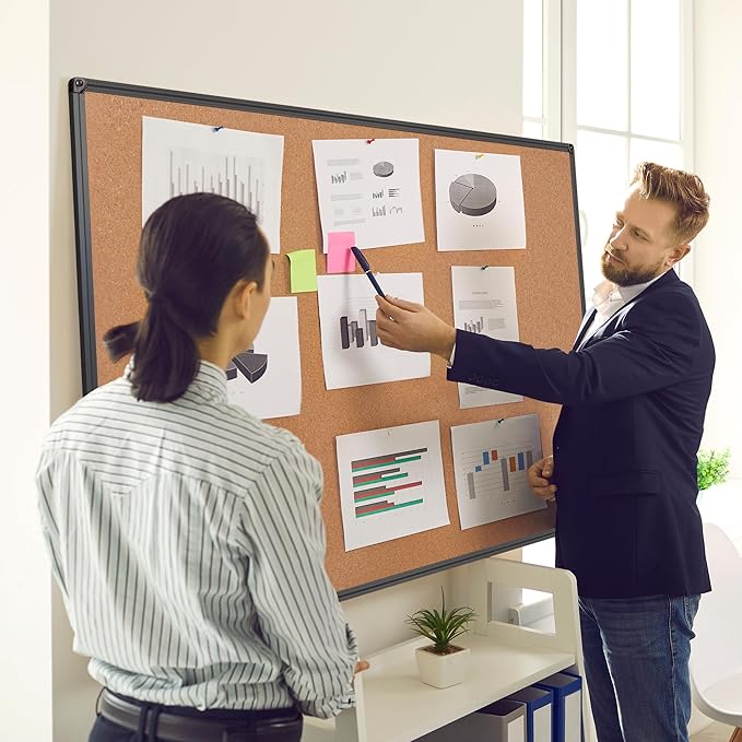 Board2by Extra Large Cork Bulletin Board 60" X 48", Black Aluminum Framed 5'x4' Corkboard for Wall, Wall Mounted Notice Pin Board with 18 Push Pins for School, Home & Office-DeskLoop Office
