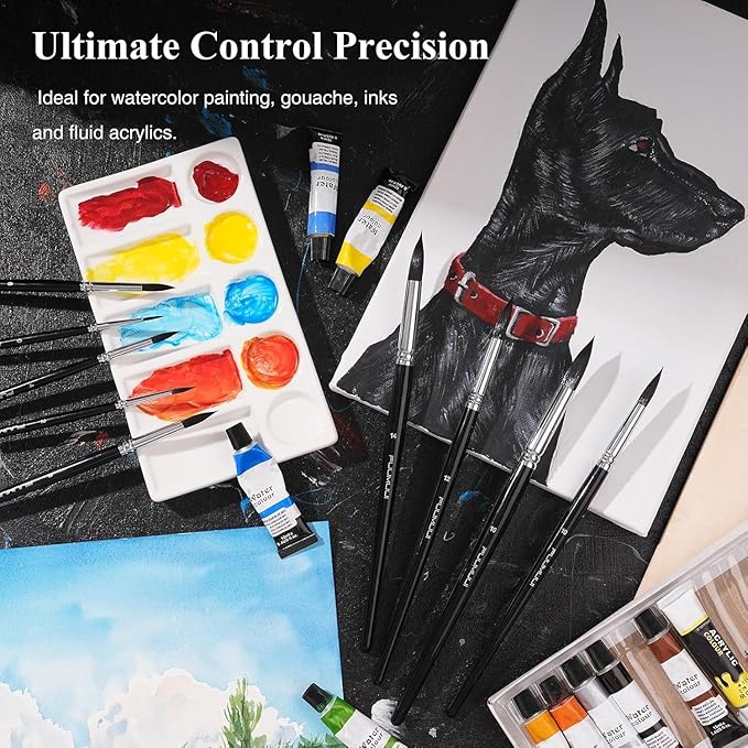 Watercolor Brushes Professional, Fuumuui 9Pcs Synthetic Squirrel Paint Brush Set for Adults Round Pointed Detail to Mop for Watercolor Gouache Acrylic Ink Painting-DeskLoop Office