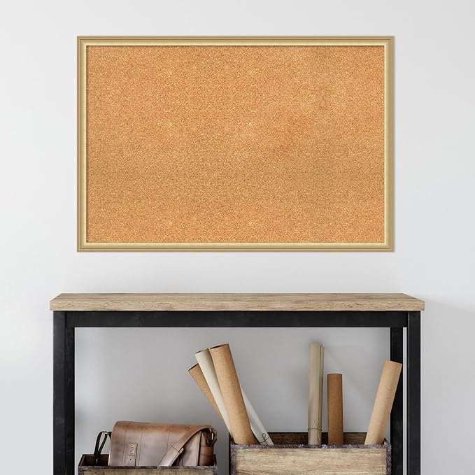 Amanti Art Natural Cork Board for Wall, 26x38 Vision Board with Gold Frame, Large Corkboard Office Decor for Home Organization, Casual Corkboard Pinboard to display items for home organization-DeskLoop Office