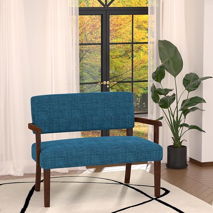 Accent Chair 2 Seat, Arm Chairs with Soft Seat and Armrests for Living Room, Love seat for Dining, Reading, and Waiting Rooms (Blue)-DeskLoop Office