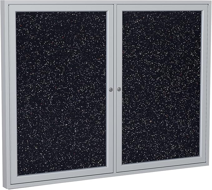 Ghent 36"x60" 2-Door indoor Enclosed Recycled Rubber Bulletin Board, Shatter Resistant, with Lock, Satin Aluminum Frame,Confetti (PA23660TR-CF ) ,Made in the USA-DeskLoop Office
