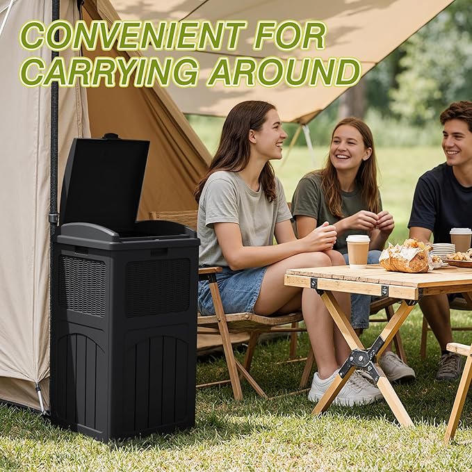 Greesum 33 Gallon Outdoor Trash Can with Lid, Waterproof Resin Garbage Bin for Hideaway, Deck, Patio, Black-DeskLoop Office