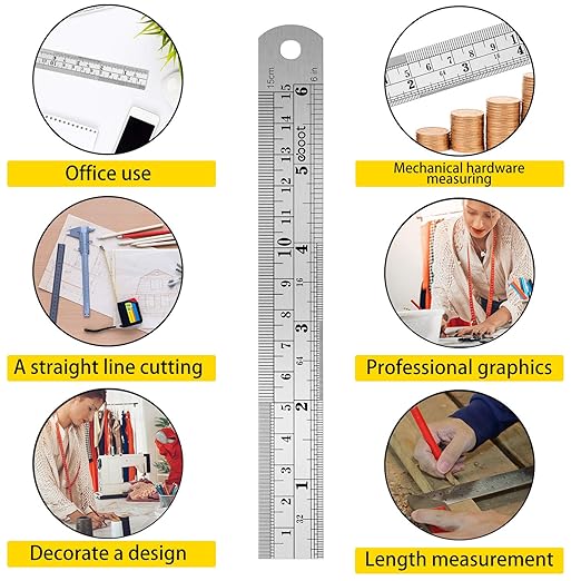 Stainless 2 Pack Steel Ruler 6 Inch Metal Rule Kit with Conversion TableC-DeskLoop Office