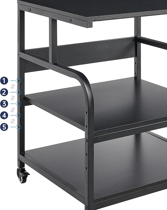 25.6" x 23.6" Extra Large Printer Stand Table with Adjustable Storage Shelf, 3 Tier Rolling Printer Cart with Industrial Wheels for Home Office, Black-DeskLoop Office