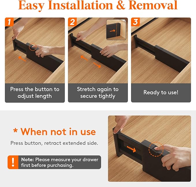 Lifewit 6 Pack Drawer Dividers 4" High, 11-17" Adjustable Drawer Organizers for Clothes, Expandable Dresser Separators in Bedroom/Bathroom/Kitchen/Fridge/Office Organization and Storage, Black-DeskLoop Office