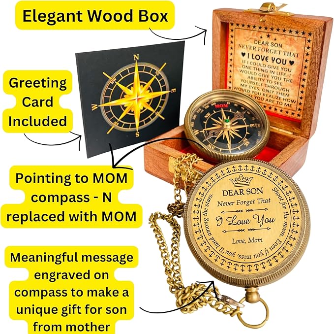 Gift for Son from Mom Dad | Engraved Compass 2" - Father to Son Gifts, Mom to Son Gifts for Graduation 2025, Birthday Baptism Confirmation Communion-DeskLoop Office