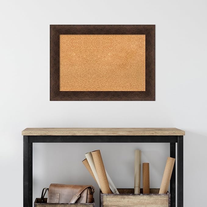 Amanti Art Natural Cork Board for Wall, 21x29 Vision Board with Brown Wood Frame, Medium Corkboard Office Decor for Home Organization, Casual Corkboard Pinboard to Display Items for Home Organization-DeskLoop Office