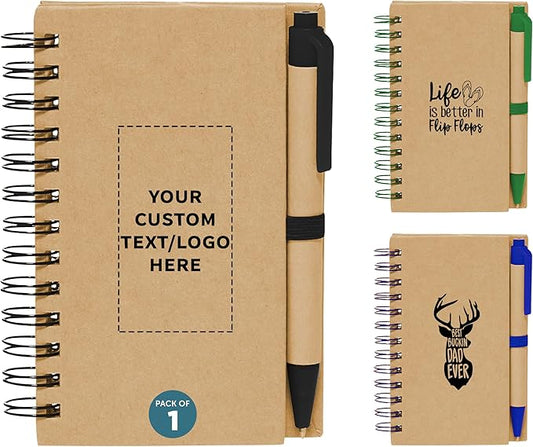 DISCOUNT PROMOS Custom Mini Spiral Notebooks with Black Ink Pens Set of 1, Personalized Bulk Pack - Perfect for Office, Business, Home - Black-DeskLoop Office