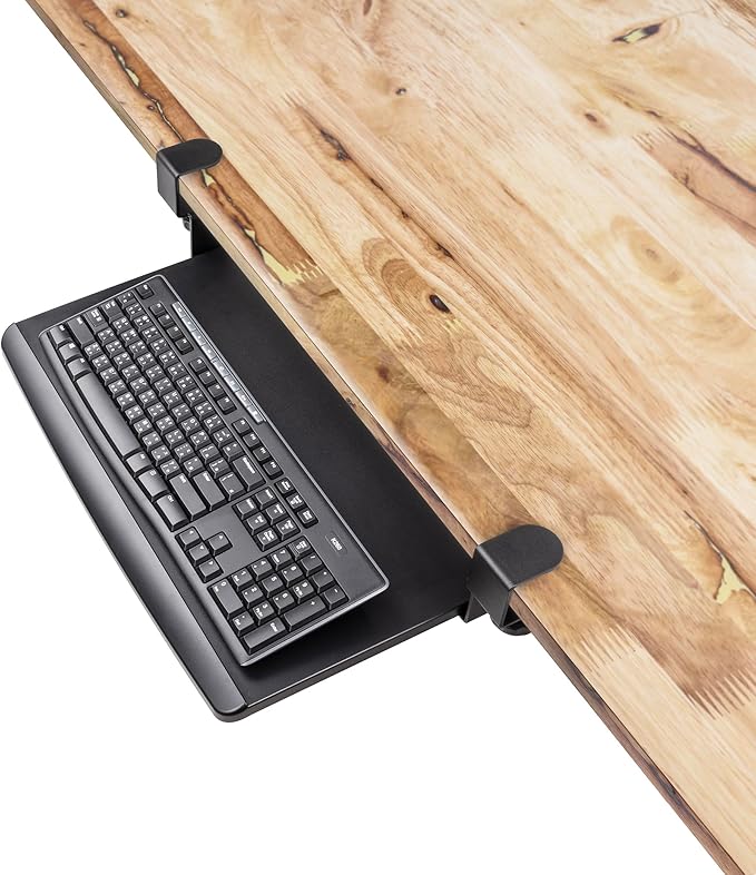 EHO Clamp-On Retractable Adjustable Keyboard Tray, Under Desk Ergonomic Keyboard Tray - Easy Tool-Free Install - Small Surface 20" (24.8" Including Clamps) x 11.5"-DeskLoop Office