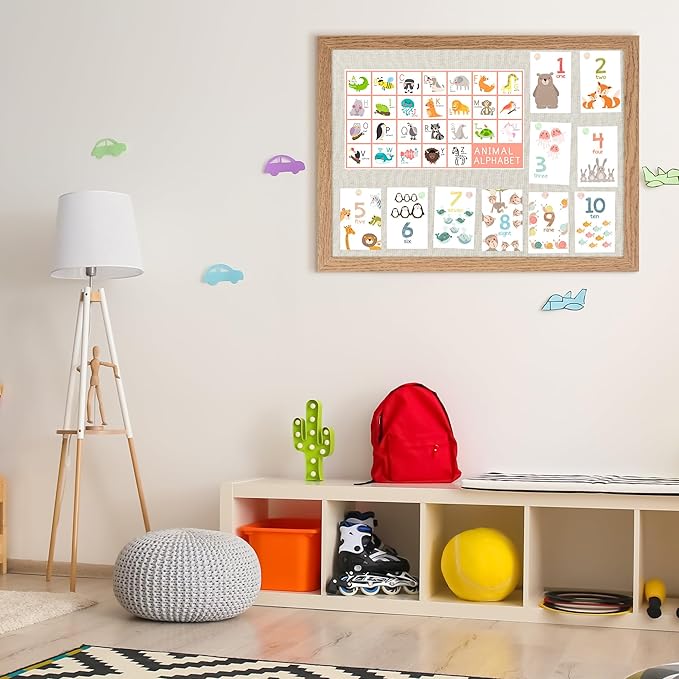 Cork Board Bulletin Board 18" x 24", Large Linen Corkboards with Frame for Walls, Cute Picture Display Pin Board Vision Board for Room School Office Bedroom 20 Pushpins Carbonized Black-DeskLoop Office