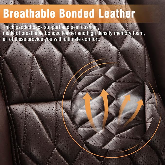 Large High Back Office Chair - Adjustable Lumbar Support Flip Up Arms Heavy Duty Quiet Wheels Metal Base Breathable Bonded Leather Ergonomic Executive Computer Desk Chair with Storage Bags, Brown-DeskLoop Office