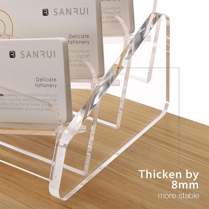 SANRUI Acrylic Business Card Holder for Desk, 3 Tier Clear Tilt Business Name Card Display Holders Stand Storage Organizer Fits 540 Business Cards (Horizontal, 9-Slot)-DeskLoop Office