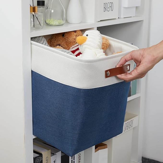 DULLEMELO Storage Baskets for Shelves Closet Storage,Large Home Organization Bins for Gifts Empty,Foldable Fabric Storage Cubes Baskets for Nursery Toy Towels Clothes Storage(White&Blue)-DeskLoop Office