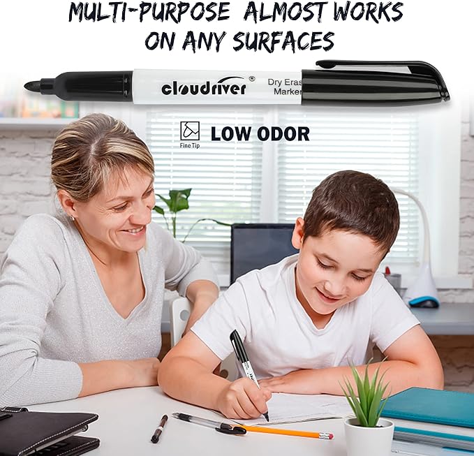 cloudriver Dry Erase Markers 128 Pack, Black Whiteboard Markers, Fine Tip, Low Odor, Bulk Dry Erase Marker For Office, home and School Supplies-DeskLoop Office