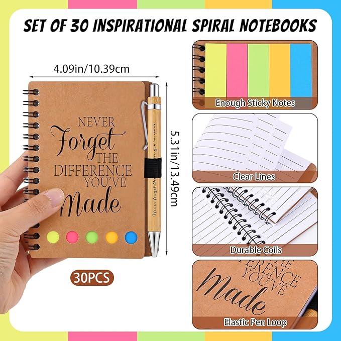 30 Sets Employee Appreciation Gifts Bulk Inspirational Spiral Notebooks with Sticky Notes Motivational Journals Ballpoint Pens Thank You Gifts for Teacher Nurse Coworker (30, Forget)-DeskLoop Office
