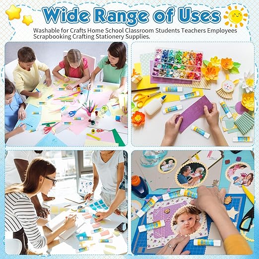 Zubebe 200 Pcs White Glue Stick Bulk Back to School Gifts First Day Sets 0.32 oz Washable Glue Stick for Crafts Home Classroom Prize Party Supplies Scrapbooking Crafting Supplies(School)-DeskLoop Office