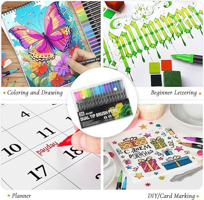 3Pcs Adult Coloring Book for Women Relaxation, 36 Colors Markers with Spiral Bound Adult Coloring Book for Women, 36 Dual Tip Colors Markers, Anxiety Relief Mindfulness Gifts(Ocean & Bird & Butterfly)-DeskLoop Office