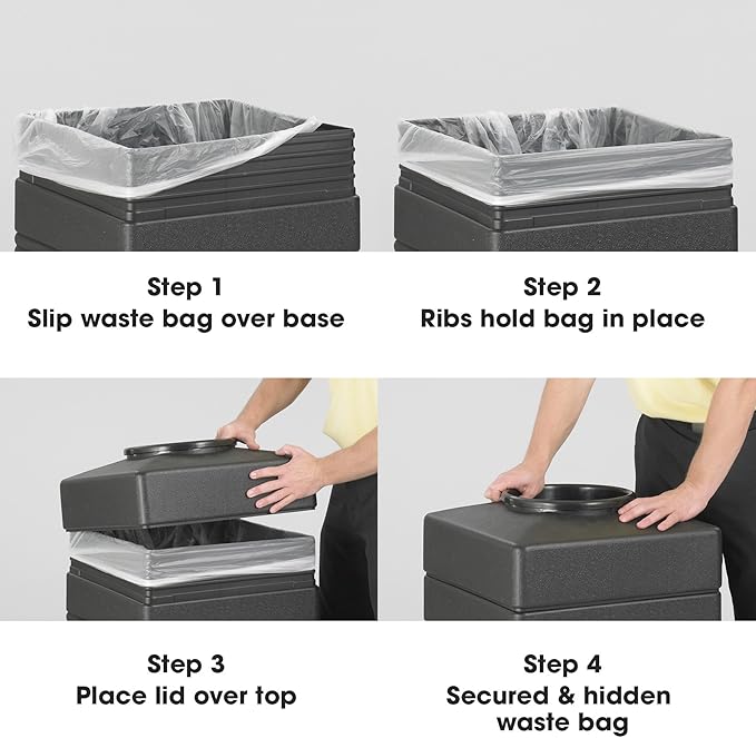 Safco Canmeleon Trash Can, 38 Gallons, Indoor and Outdoor Use, Durable & Weather-Resistant Commercial Garbage Can with Stone Panels, Black-DeskLoop Office